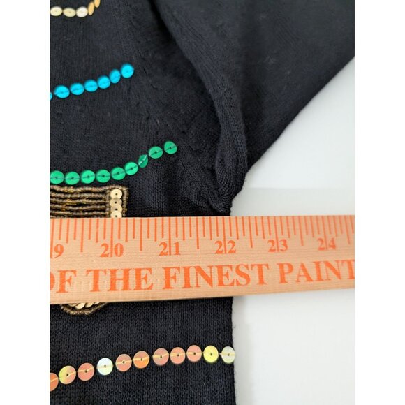 Terazzo Sequin Music Notes Cardigan Womens Size XL Black Vintage Sweater - Picture 9 of 10